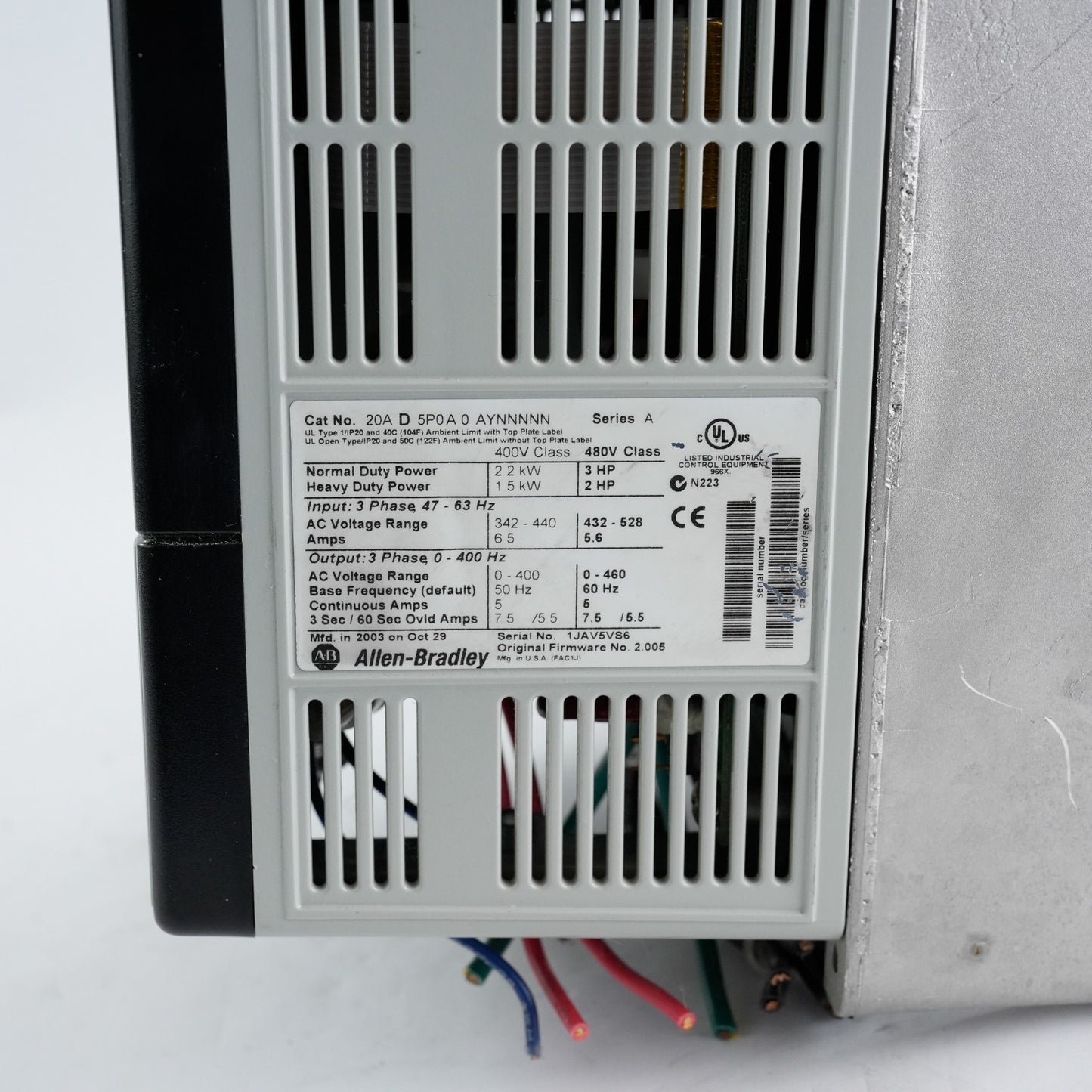 Allen Bradley 20AD5P0A0AYNNNNN /A PowerFlex 70 Variable AC Drive 3HP 480V 3PH