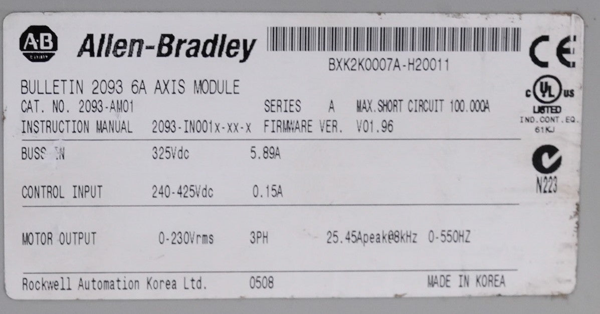 Allen Bradley 2093-AM01 /A Bulletin 2093 6A Axis Module 2093AM01 + Warranty