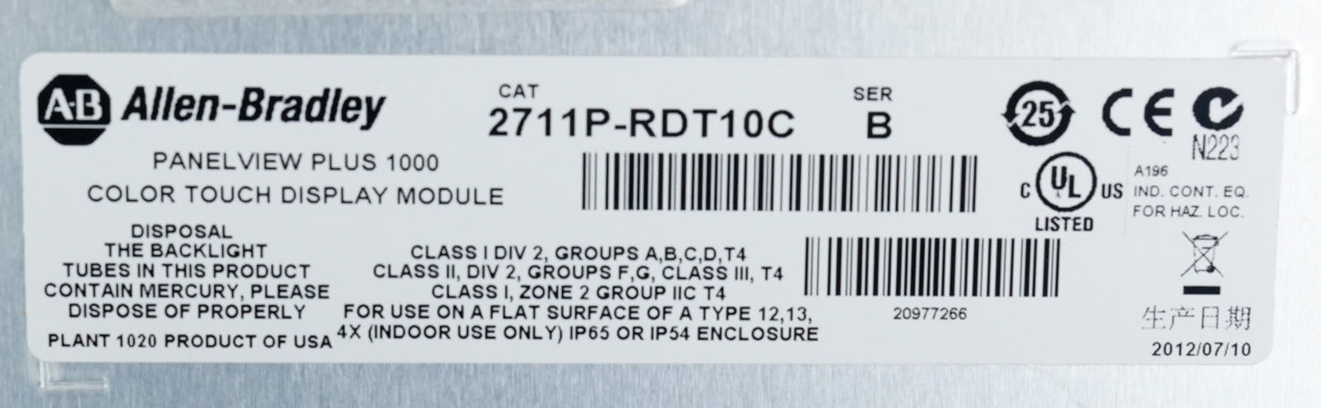 Allen Bradley 2711P-T10C4D2 PanelView Plus 1000 + RP2/G + RDT10C/B - Open Box