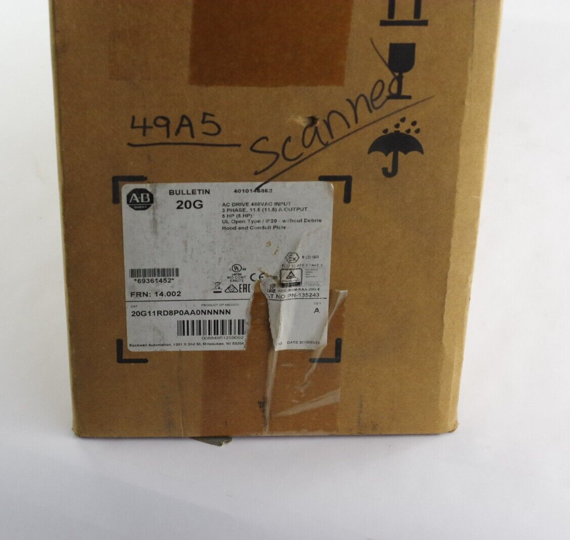 Allen Bradley 20G11RD8P0AA0NNNNN Ser A PowerFlex 755 AC Drive 5hp