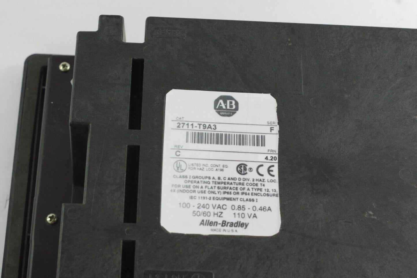 Allen Bradley 2711-T9A3 Ser F Rev C FRN 4.20 Panelview 900 Terminal