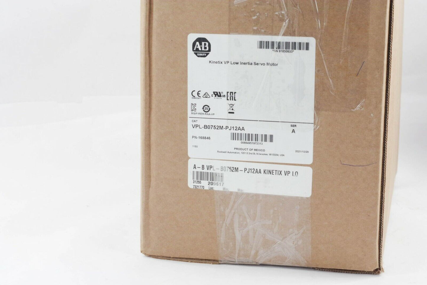 Allen Bradley VPL-B0752M-PJ12AA /A Kinetix VP Servo Motor - Open Box