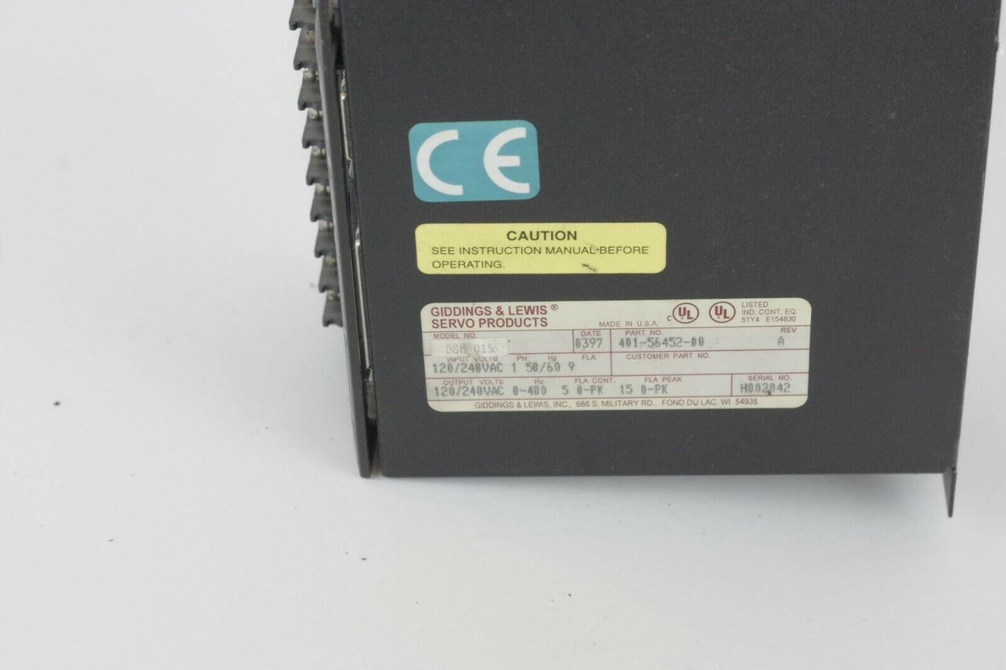 Centurion DSM Servo Drive DSM 015 401-56452-00 Giddings & Lewis Rev A