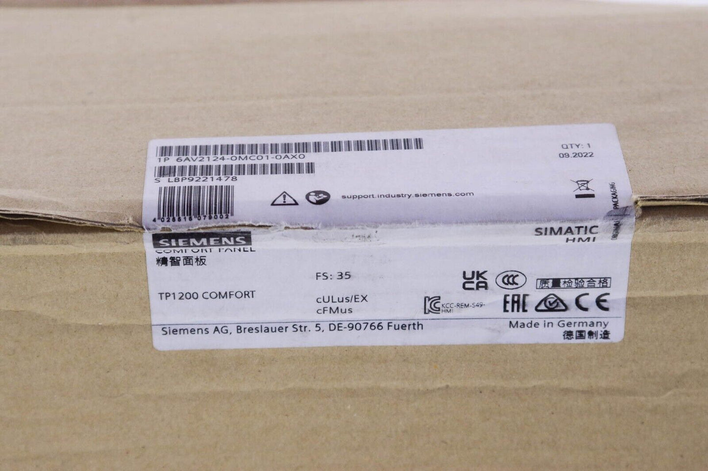 Siemens 6AV2124-0MC01-0AX0 / 6AV21240MC010AX0 SIMATIC HMI TP1200 COMFORT Panel