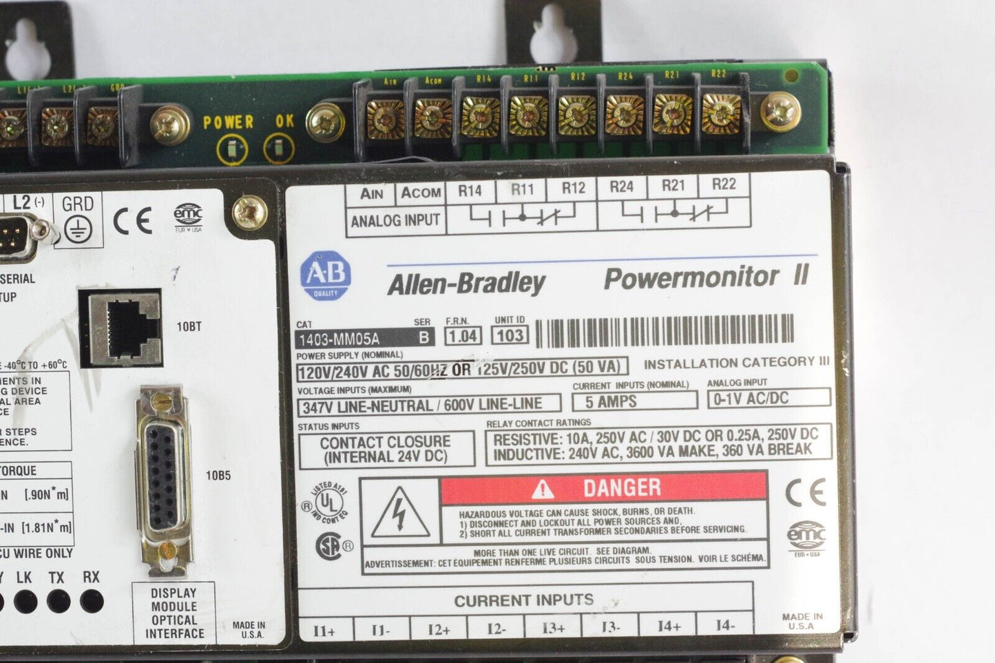 Allen Bradley 1403-MM05A / 1403MM05A Ser B Powermonitor II + 1403-NENET