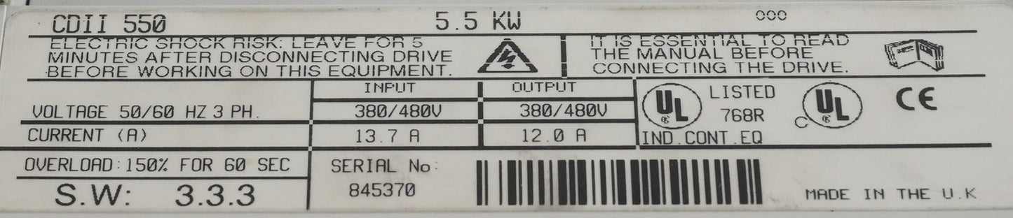 Control Techniques CDII 550 AC Drive 5.5kW 480V 12A CDII550 (No Cover) Works!