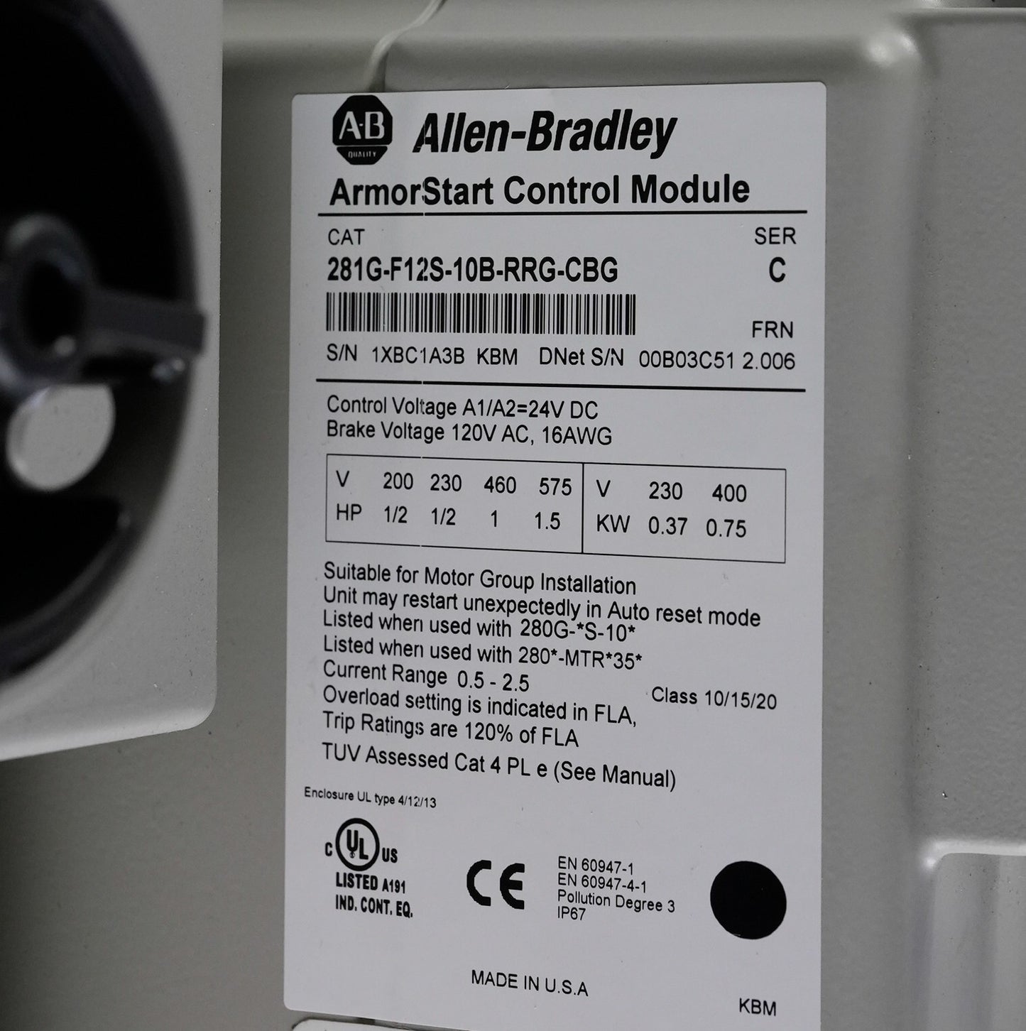 Allen Bradley 280G-FS-10-RG /C ArmorStart Base + 281G-F12S-10B-RRG-CBG /C