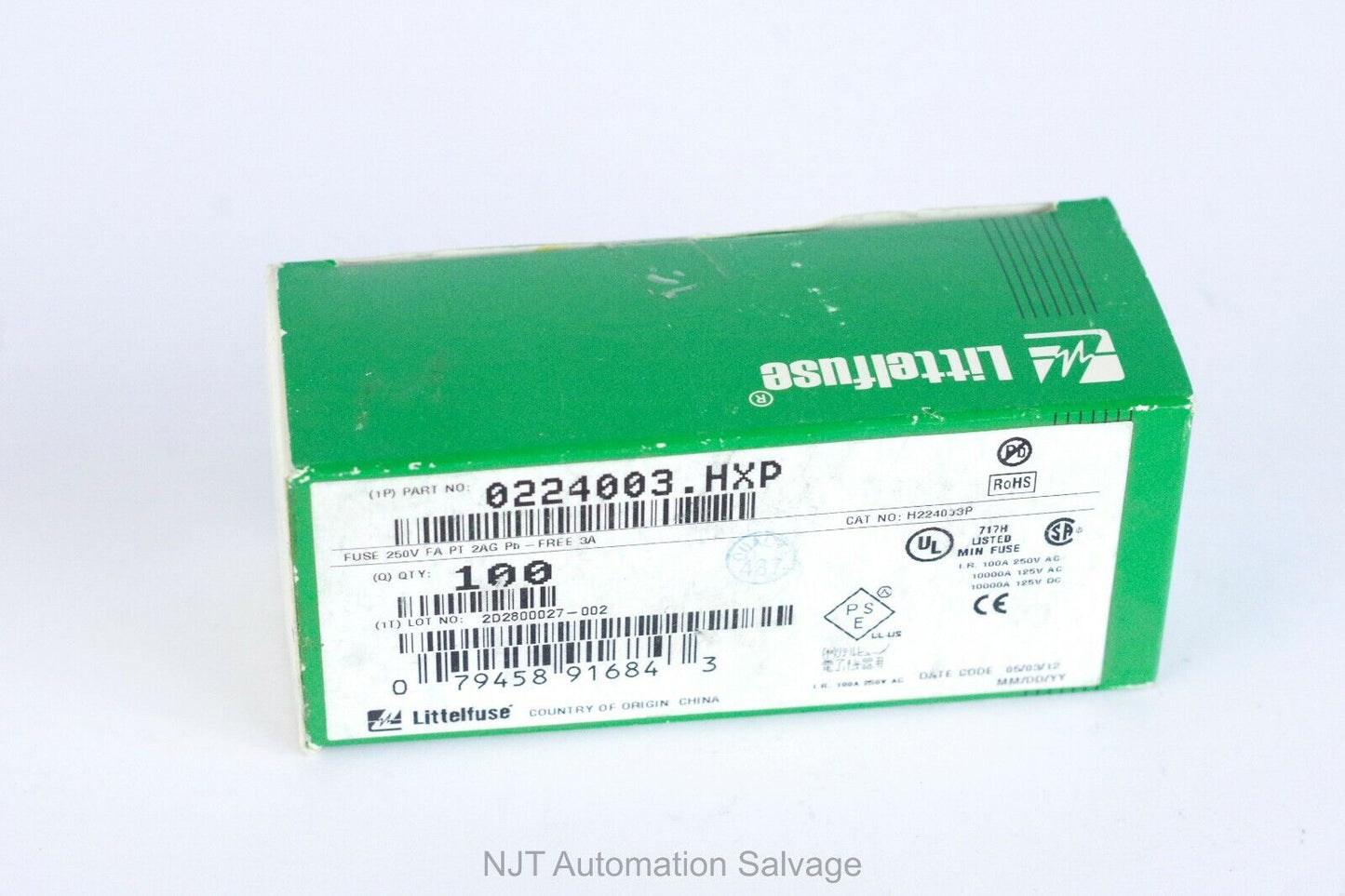 100x LITTELFUSE 0224003.HXP FUSE AXIAL 3A 5 X 15MM FAST ACTING 250V (100 Fuses)