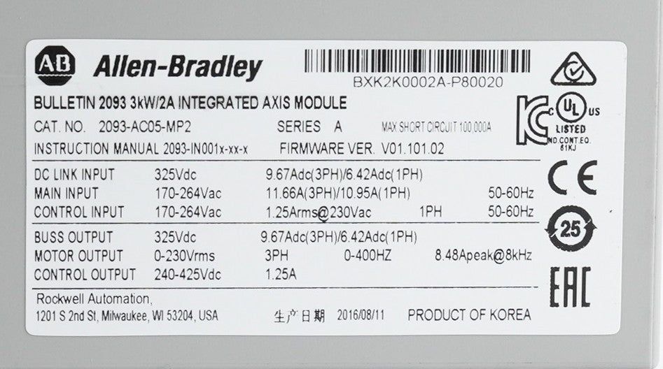 Allen Bradley 2093-AC05-MP2 /A Kinetix 2000 230V/3kW Integrated Axis Module