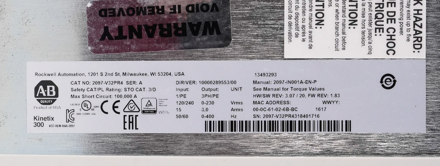 Allen Bradley 2097-V32PR4 Kinetix 300 Servo Drive 2.0kW 240V 1PH 3PH 2097V32PR4