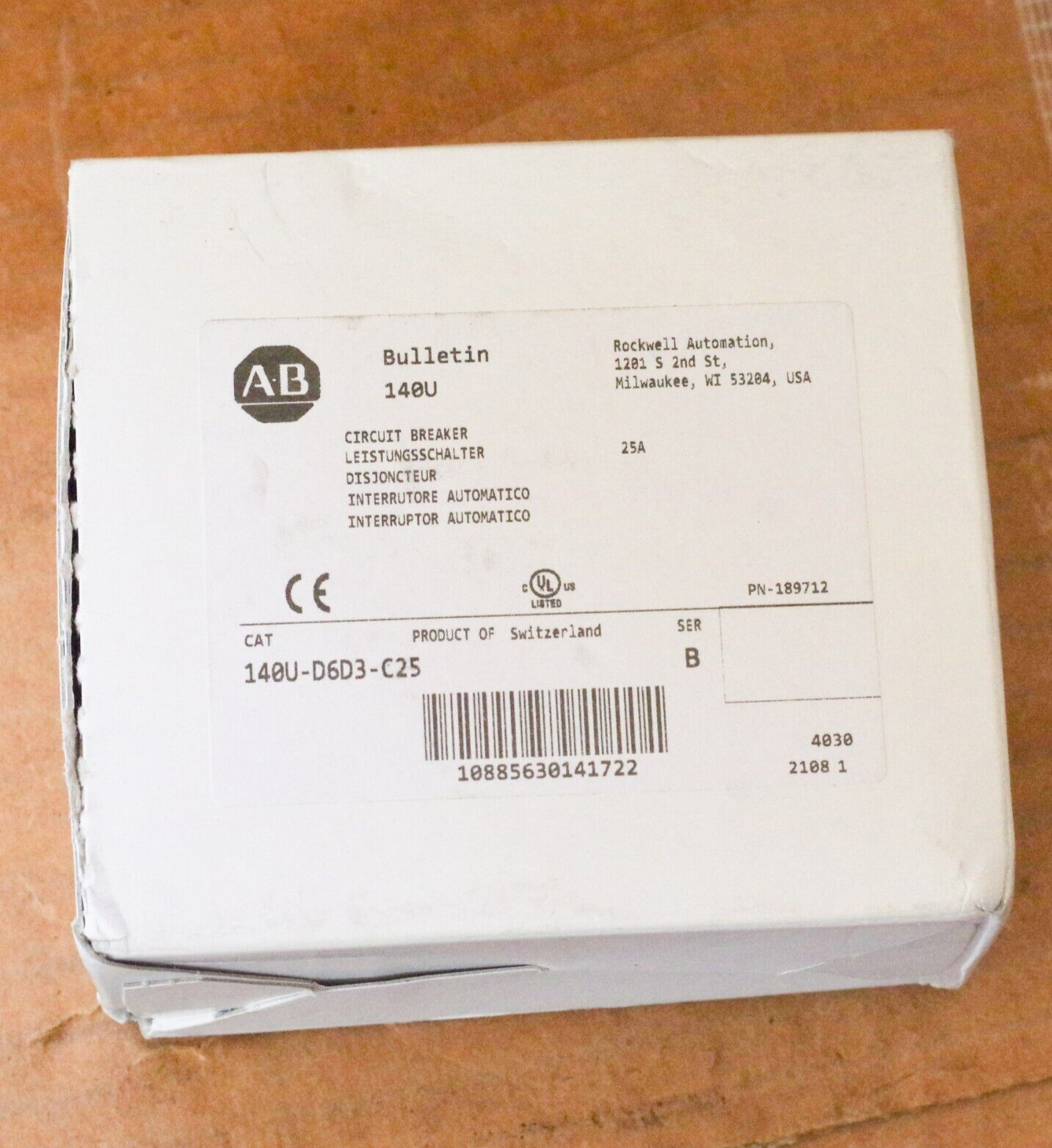 Allen-Bradley 140U-D6D3-C25 Ser B 25A Circuit Breaker