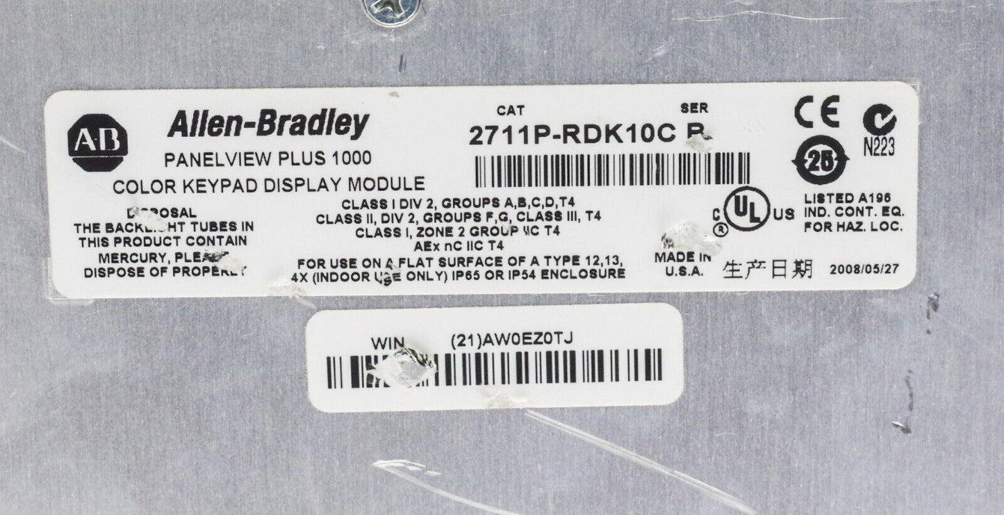Allen Bradley 2711P-RDK10C /B PanelView Plus CE 1000 Keypad 10.4" - Refurbished
