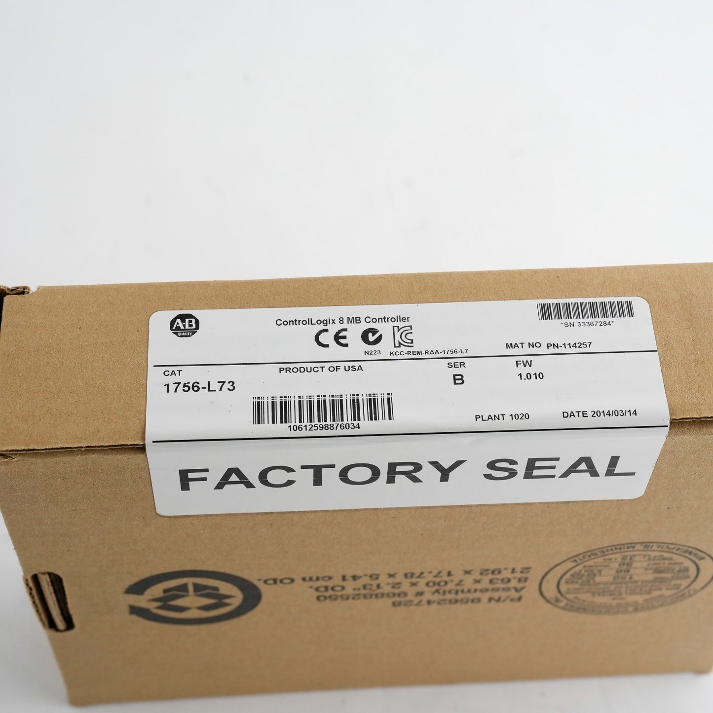 Allen Bradley 1756-L73 /B FW 1.010 Controllogix 8MB Controller - Sealed Surplus