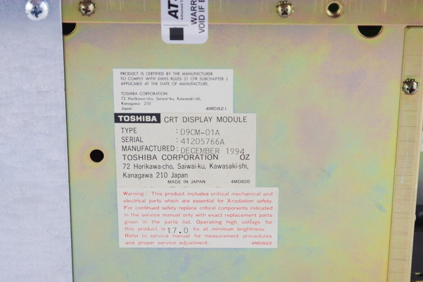 FANUC A61L-0001-0095 4MD826 / TOSHIBA D9CM-01A CRT Display + Warranty