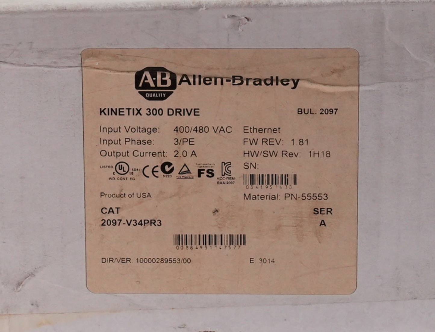 Allen Bradley 2097-V34PR3 /A Kinetix 300 Servo Drive 480V 3ph - Installed