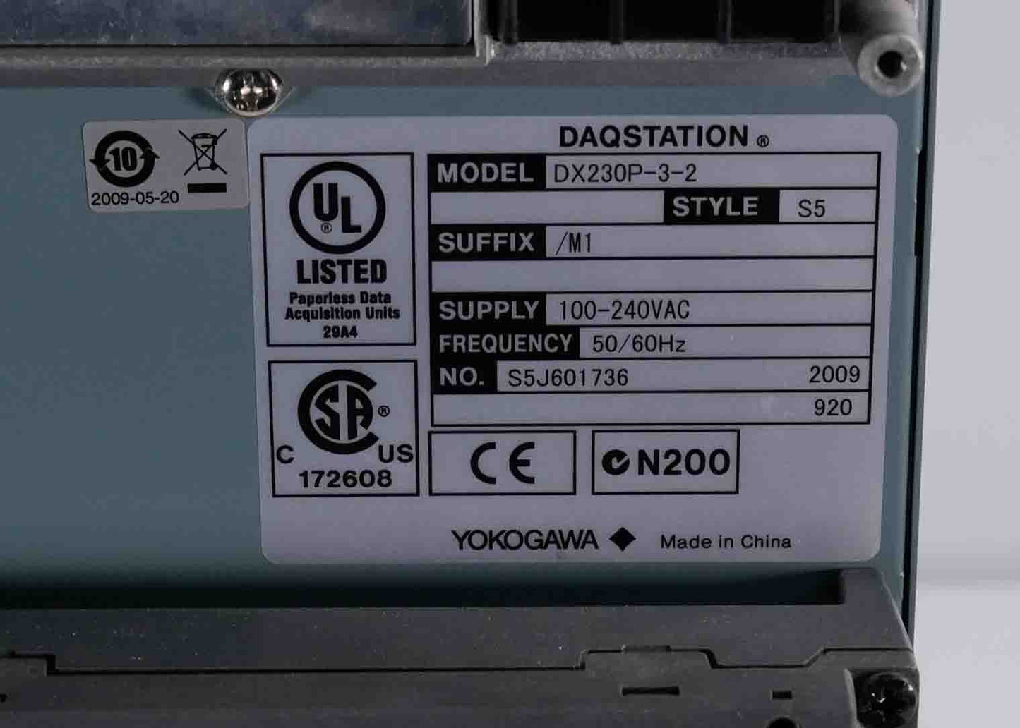 Yokogawa Daqstation DX230P-3-2 /M1 Style S5 Chart Recorder DX200P UNTESTED