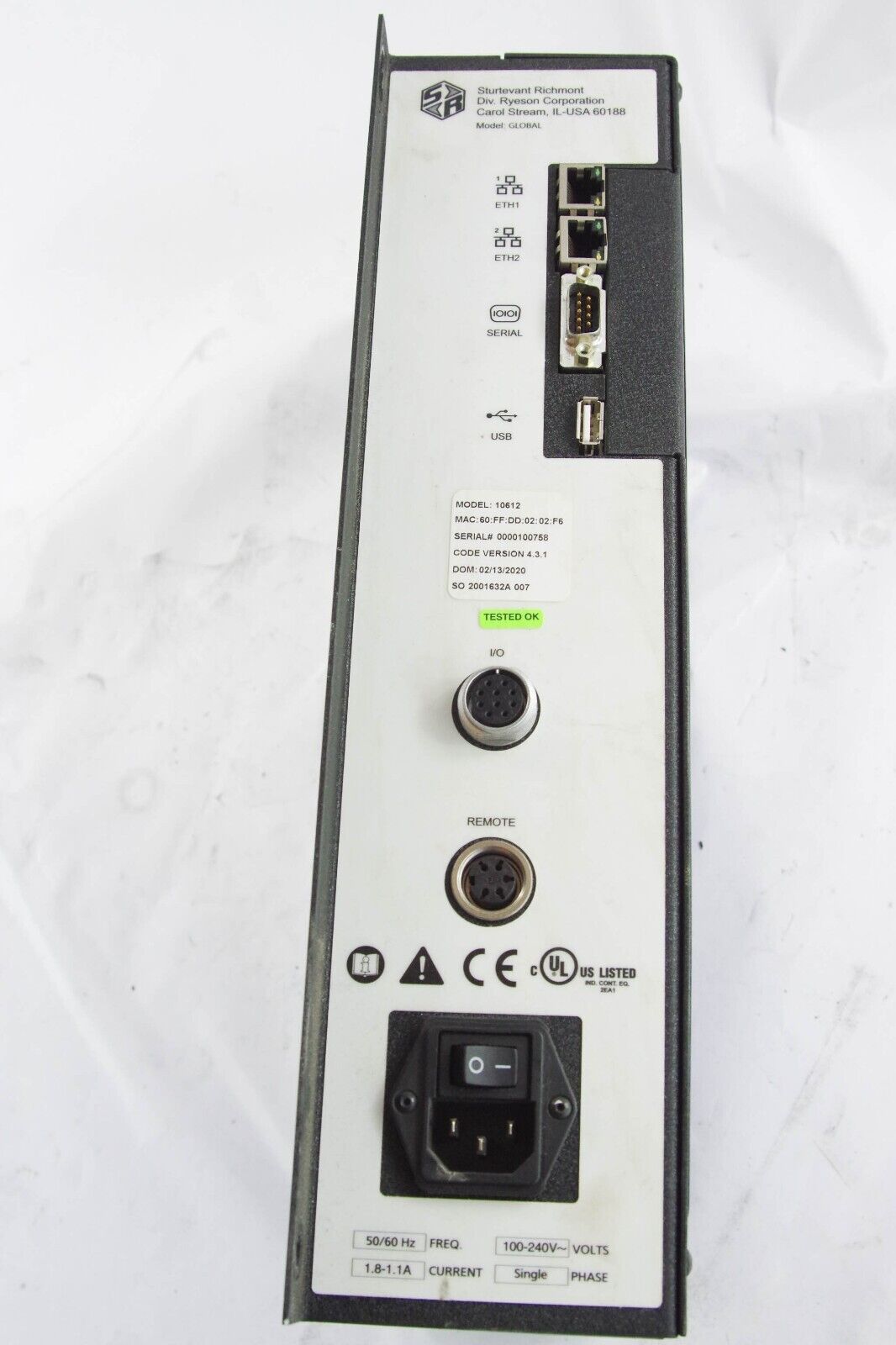 Sturtevant Richmont Global 400mp Global400 Model 10612 Torque Controller System