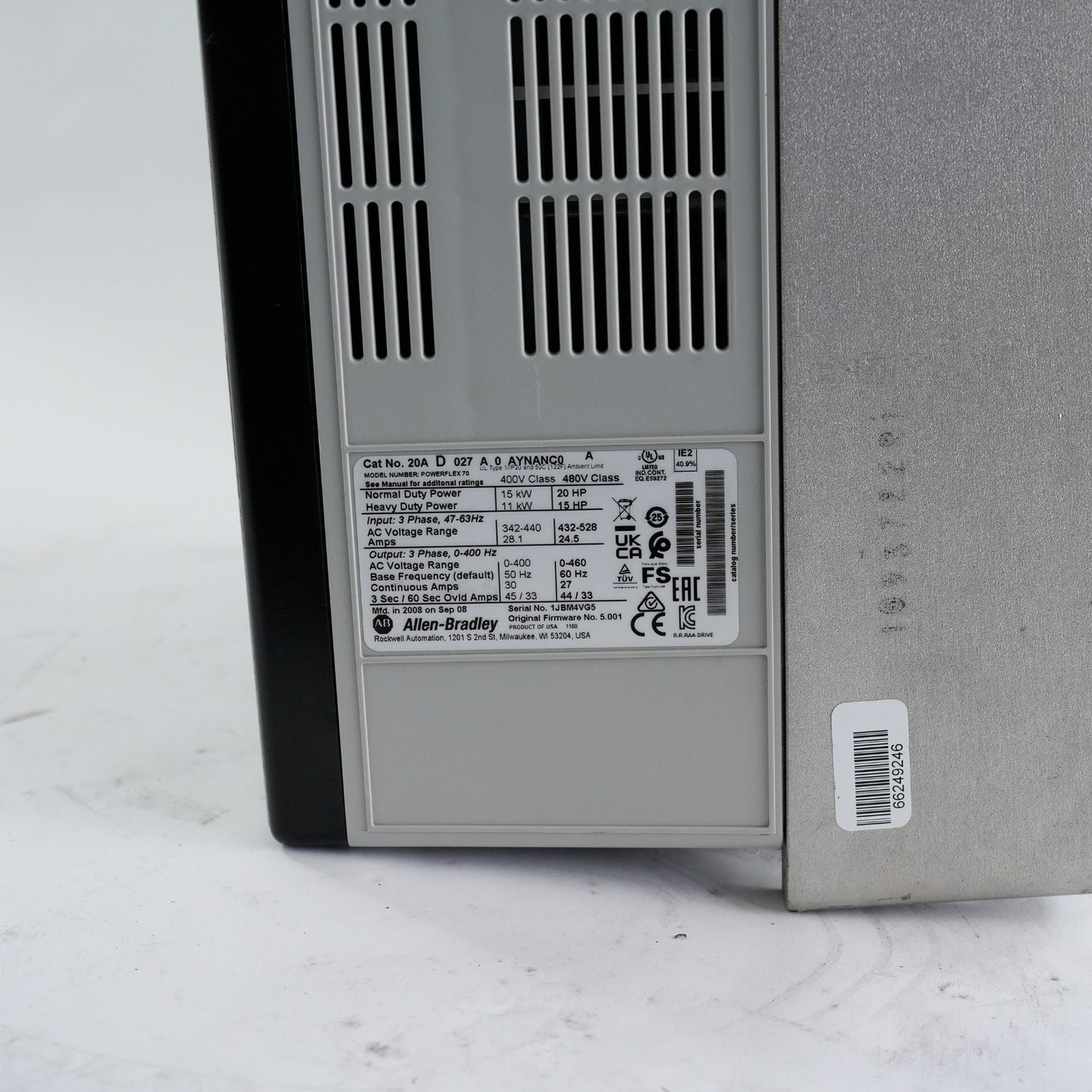 Allen Bradley 20AD027A0AYNANC0 Ser A PowerFlex 70 AC Drive - Refurbished + 1 Yr