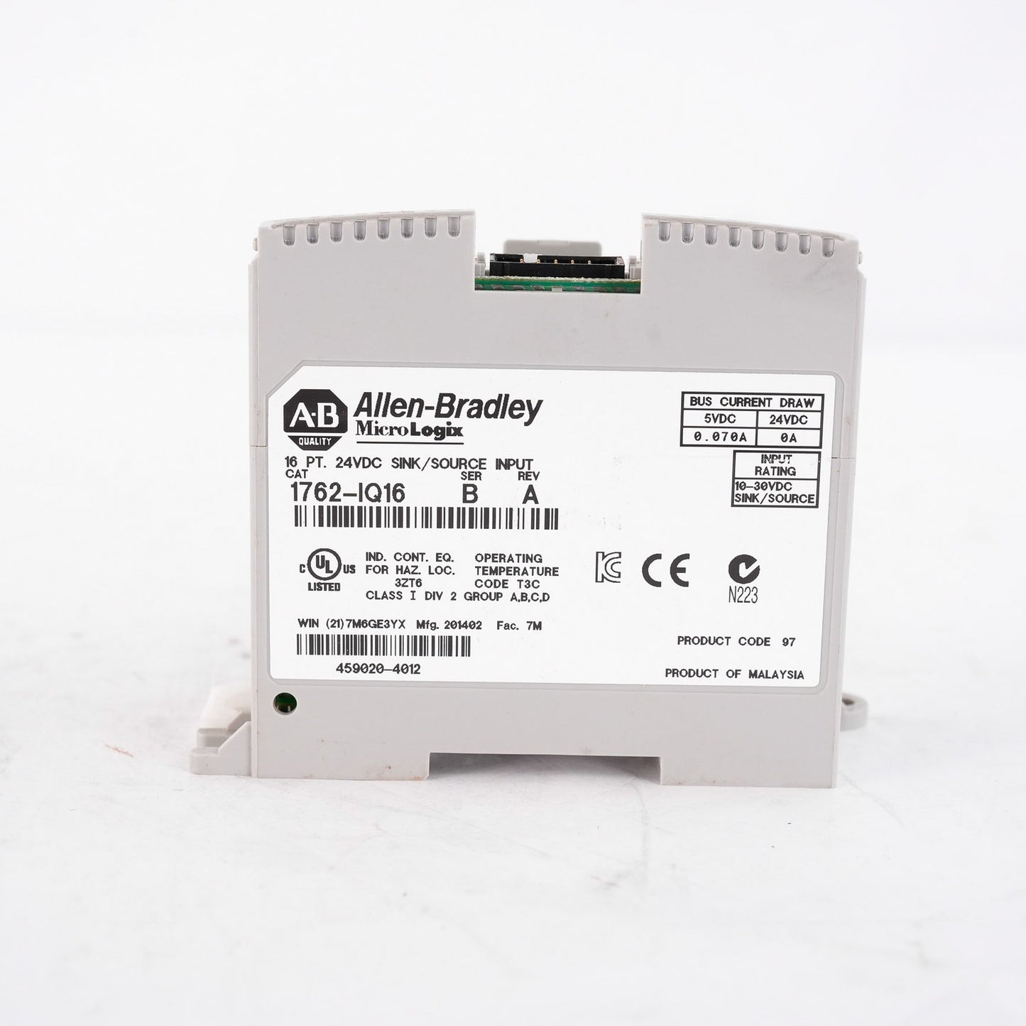 Allen Bradley 1762-IQ16 /B Rev A MicroLogix 16 Point Input Module 1762IQ16