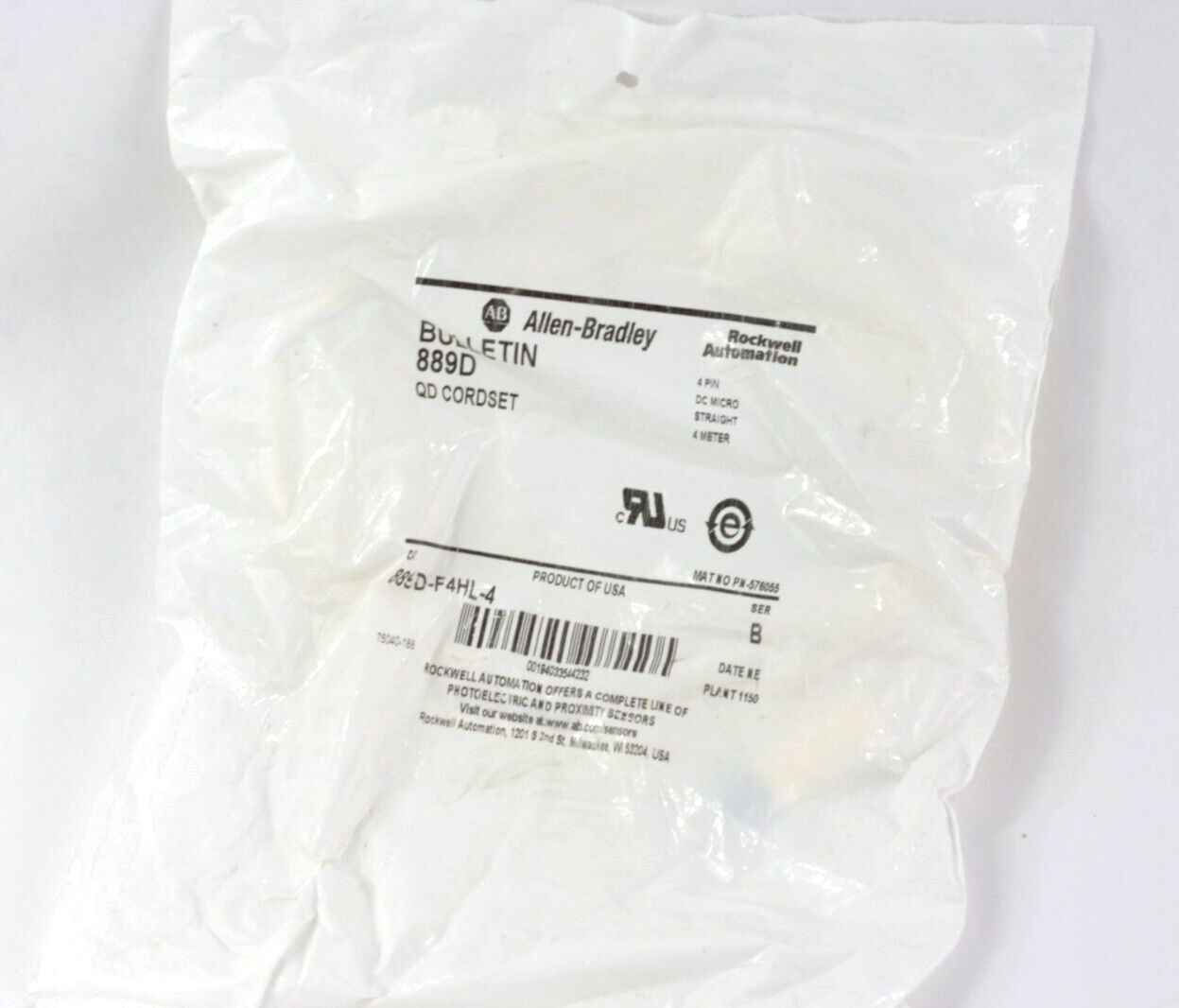 Allen Bradley 889D-F4HL-4 Ser B Cordset DC Micro Straight 4-Pin - Sealed Surplus