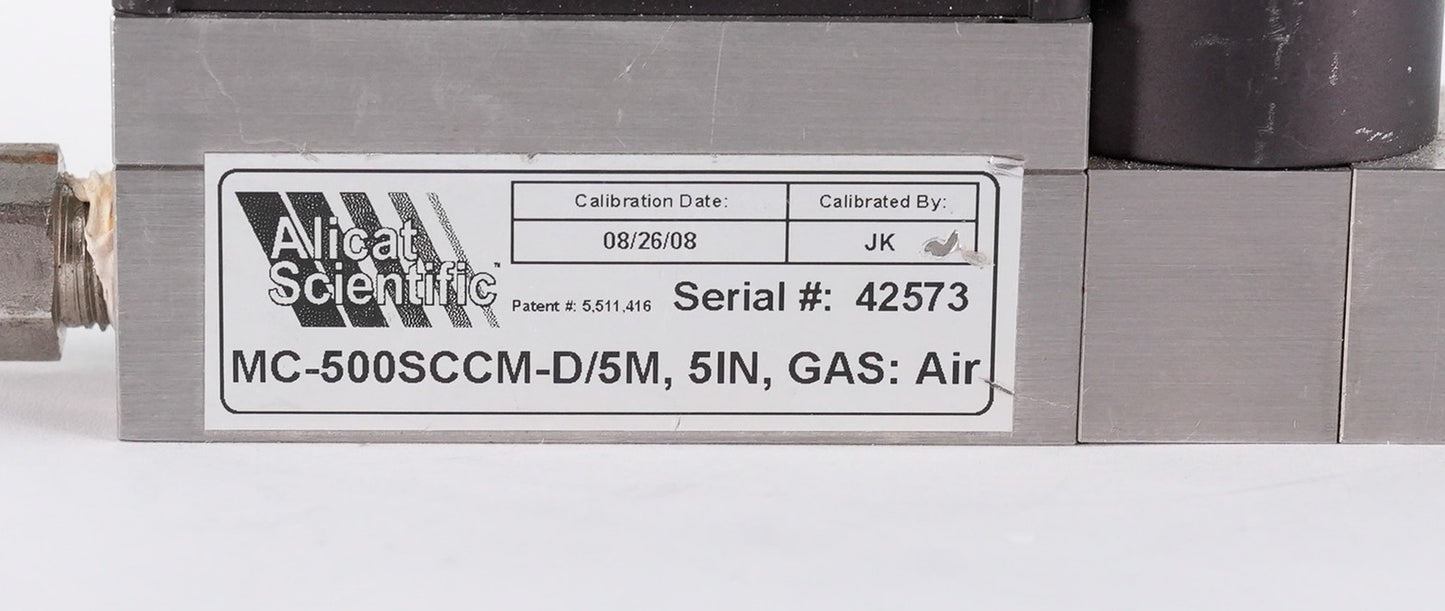 Alicat Scientific MC-500SCCM-D/5M Mass Flow Controller 500 SCCM MC500SCCMD5M 24V
