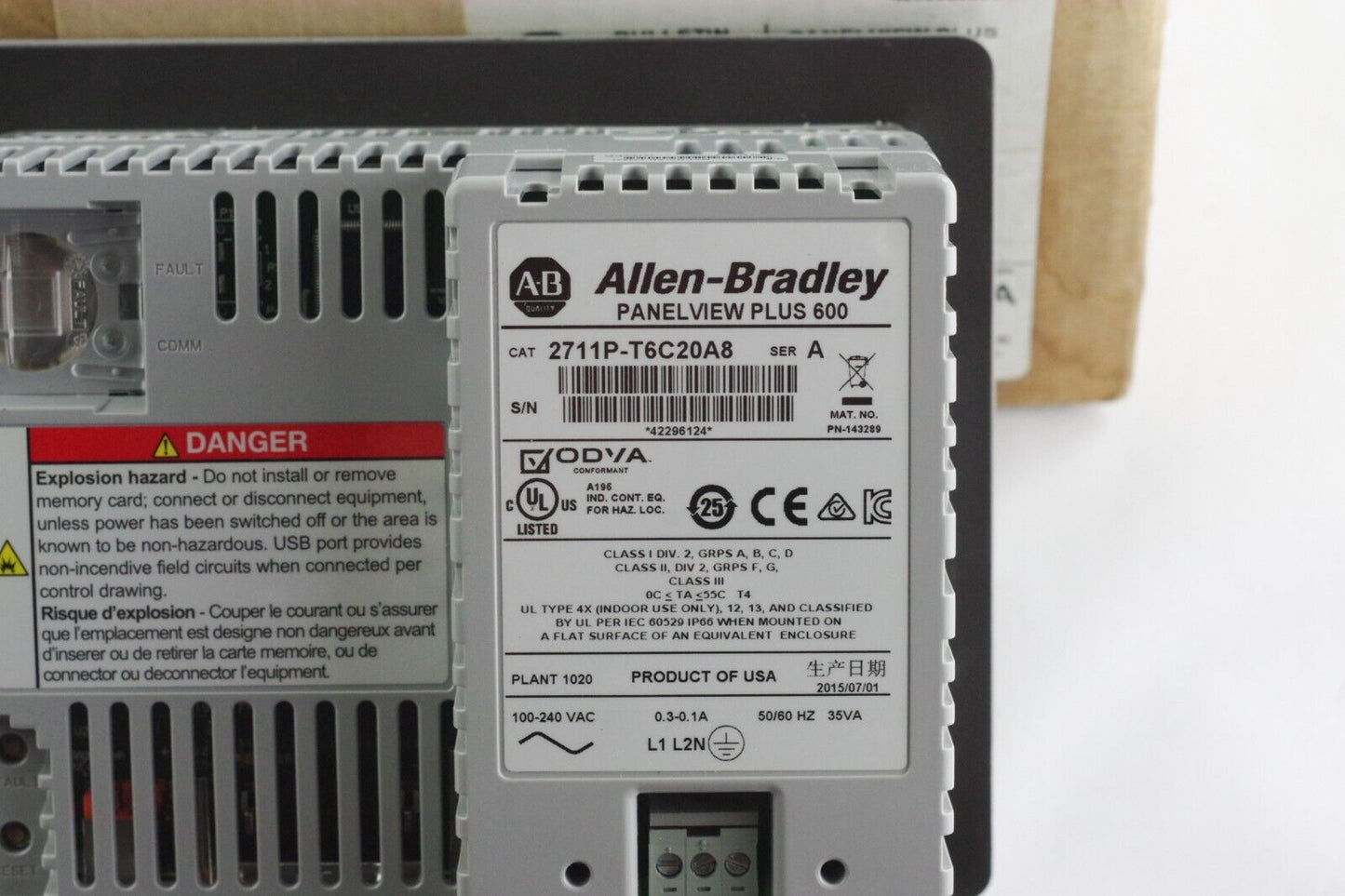 Allen Bradley 2711P-T6C20A8 Ser A Panelview Plus 600 Terminal - Open Box
