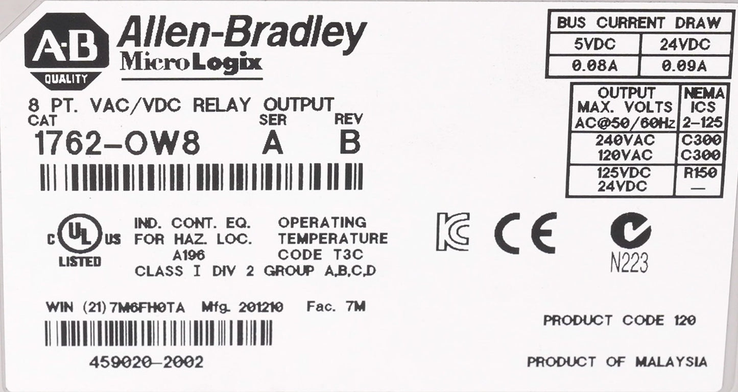 Allen Bradley 1762-OW8 /A MicroLogix 8 Point Relay Output Module - Open Box