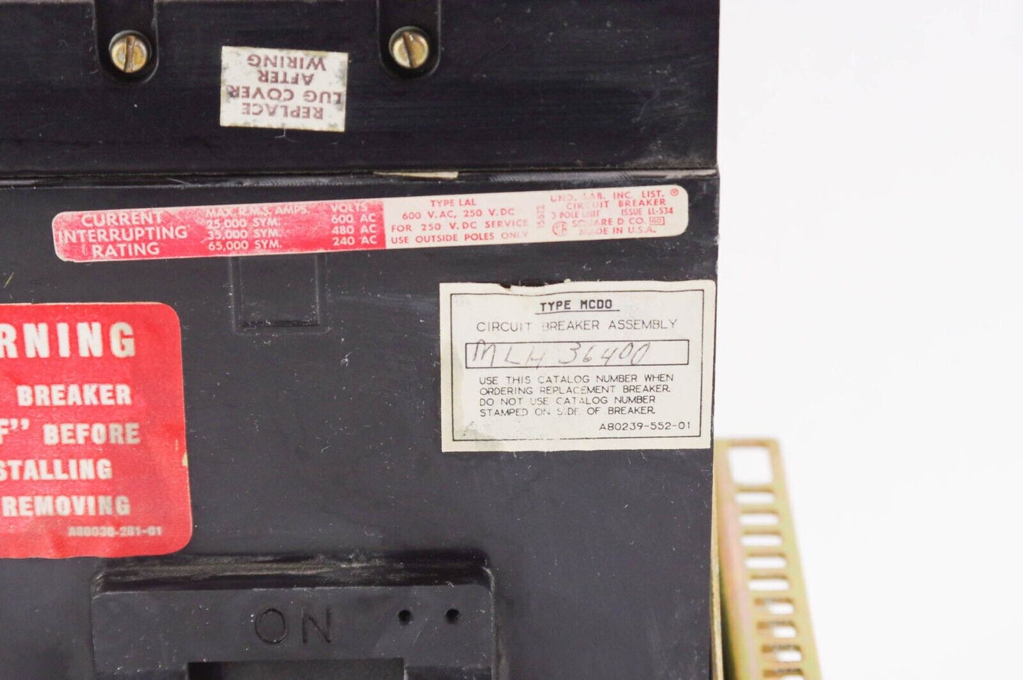 SQUARE D MHF36400 MLH36400 MCD0 A80239-552-01 / A8023955201 Circuit Breaker