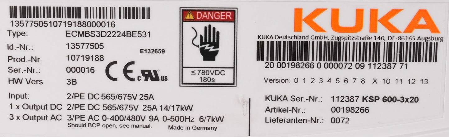 Kuka KSP 600-3x20 ECMBS3D2224BE531 Servo Drive Module - Refurbished + Warranty