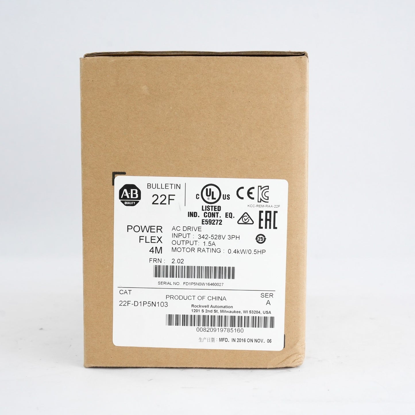 Allen Bradley 22F-D1P5N103 /A PowerFlex 4M AC Drive 0.4kW/0.5HP - Refurbished