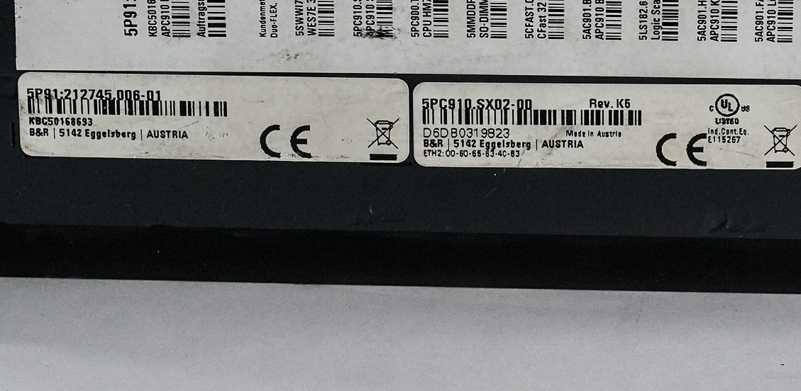 B&R Automation 5PC910.SX02-00 Rev. K5 IO Industrial Computer PC 910 / PC910