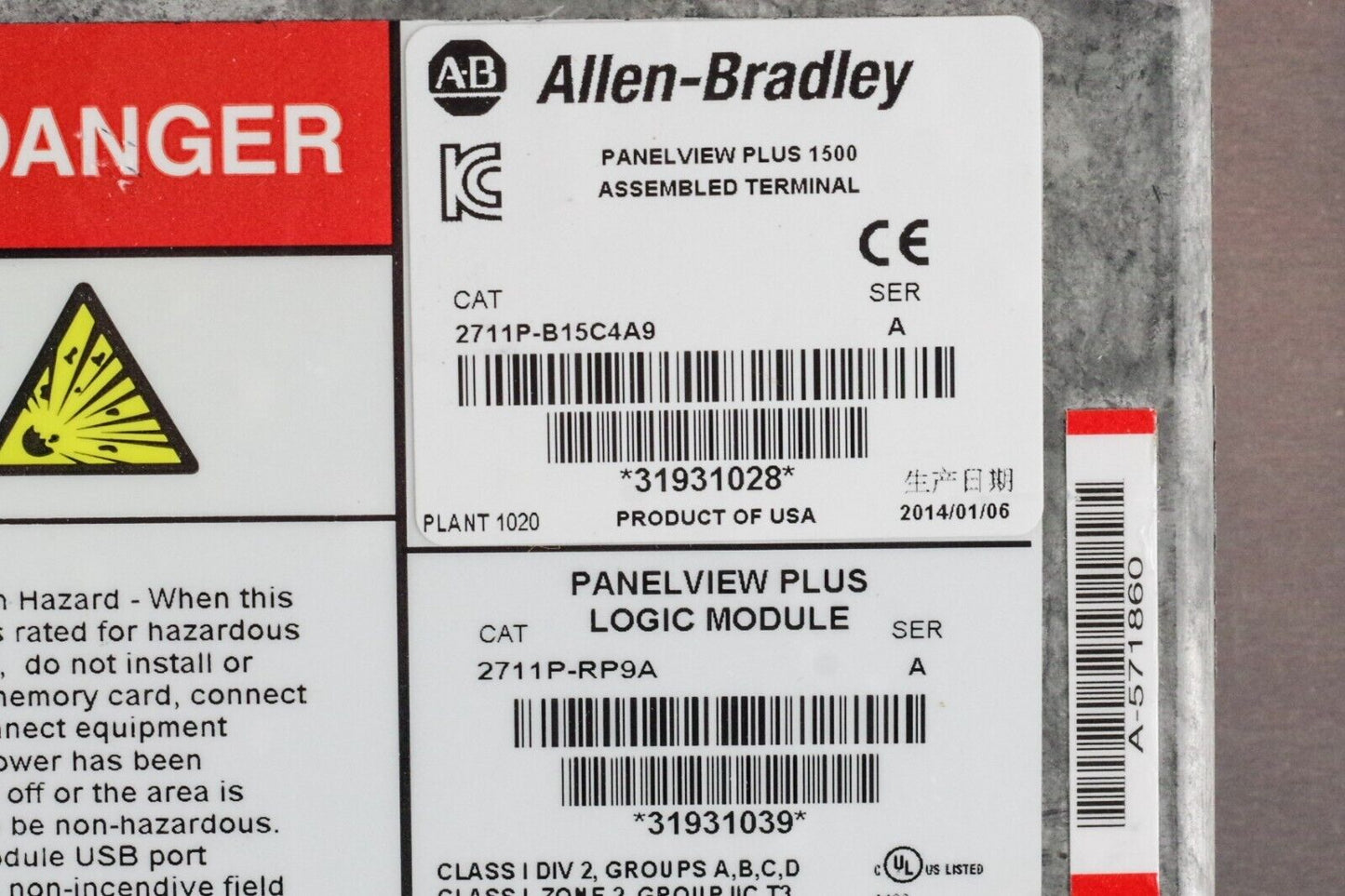 Allen Bradley 2711P-B15C4A9 /A PanelView Plus 1500 w/ 2711P-RP9A - Refurbished