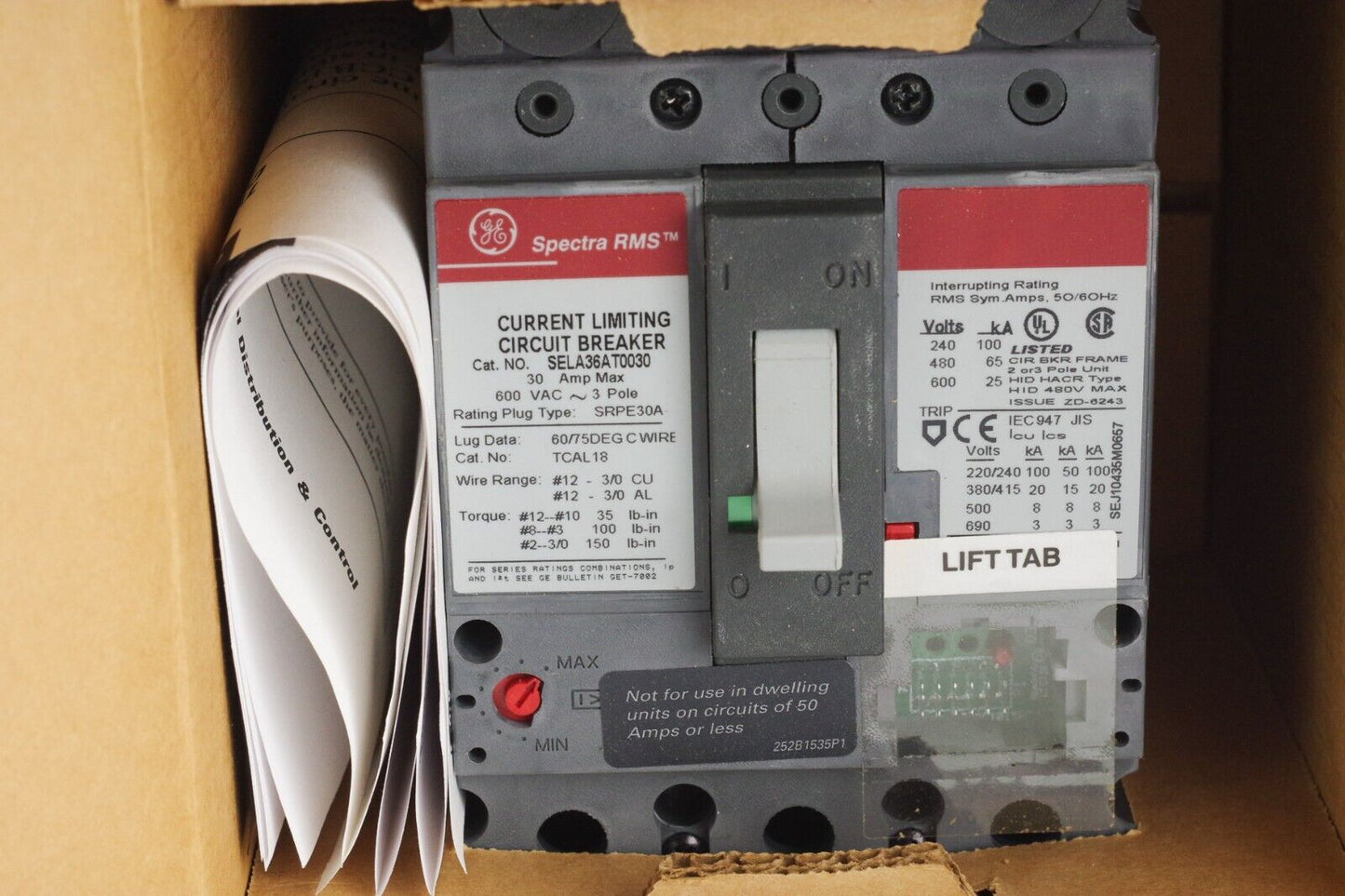 GE SELA36AT0030 Circuit Breaker 30 A Frame 3P 600V SRPE30A15 15A Rating Plug