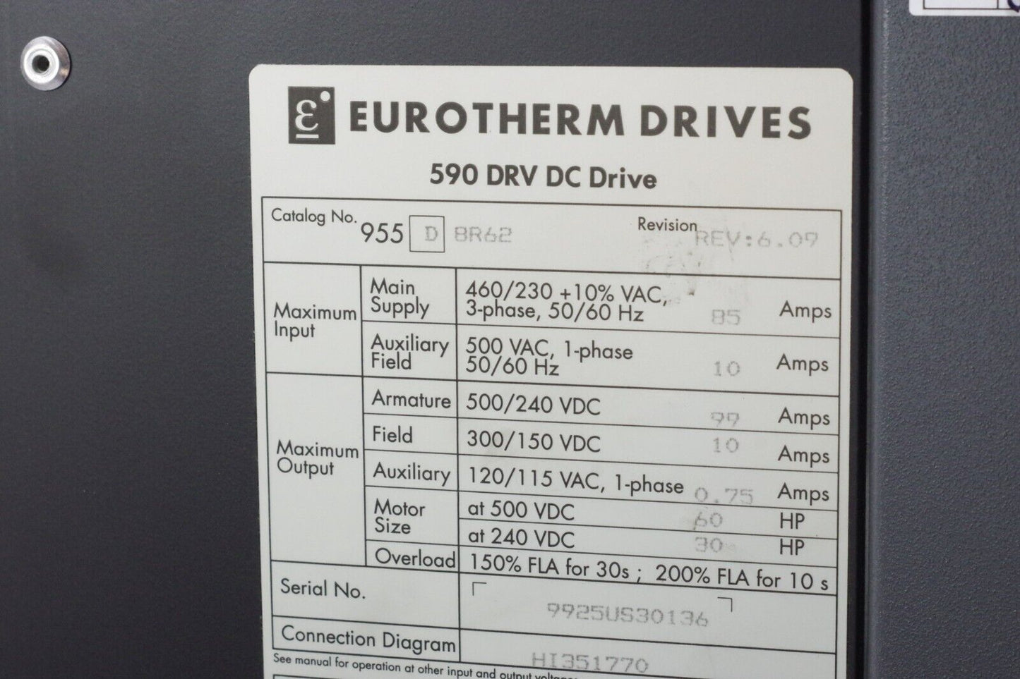 Parker Eurotherm DC Drive 590S/1100/9/1/1/00 220-500V 99A 3-Phase + Warranty