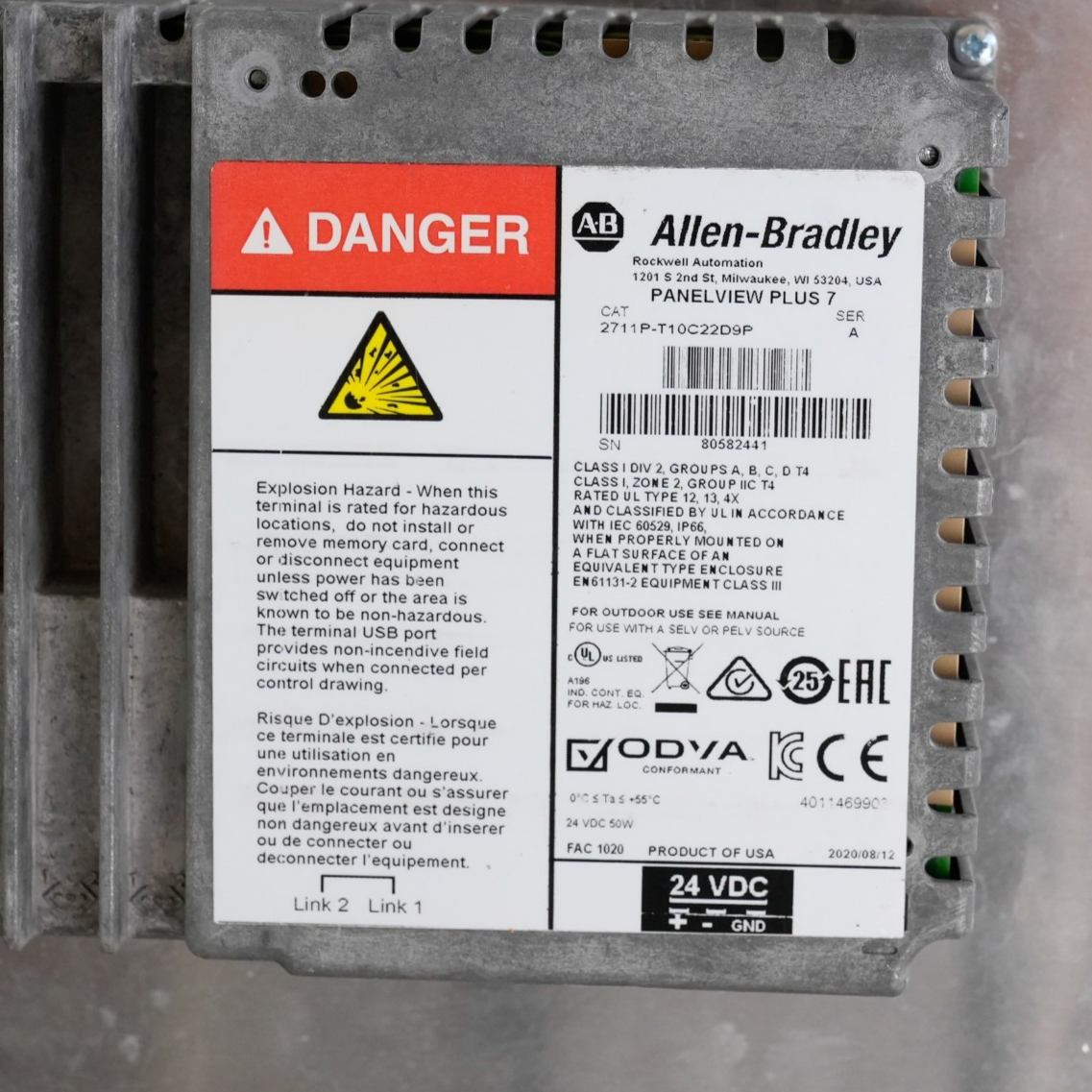 2020 Allen Bradley 2711P-T10C22D9P /A PanelView Plus 7 10'' 24VDC - Refurbished