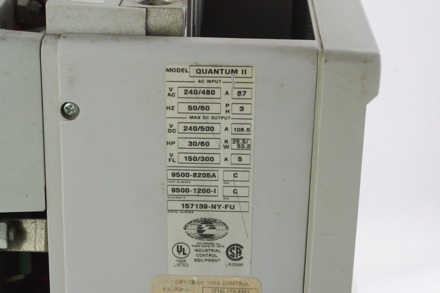 Emerson Quantum II Drive 9500-8205A 9500-1200-I 240/480 VAC 240/500 95008205A DC