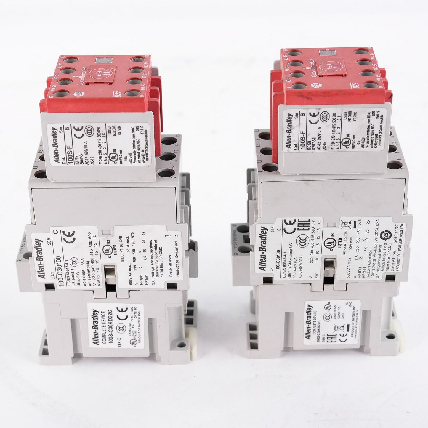 Allen Bradley 100S-C30KD22C /C Safety Contactor + 100-C30*00/C & 100S-F/B