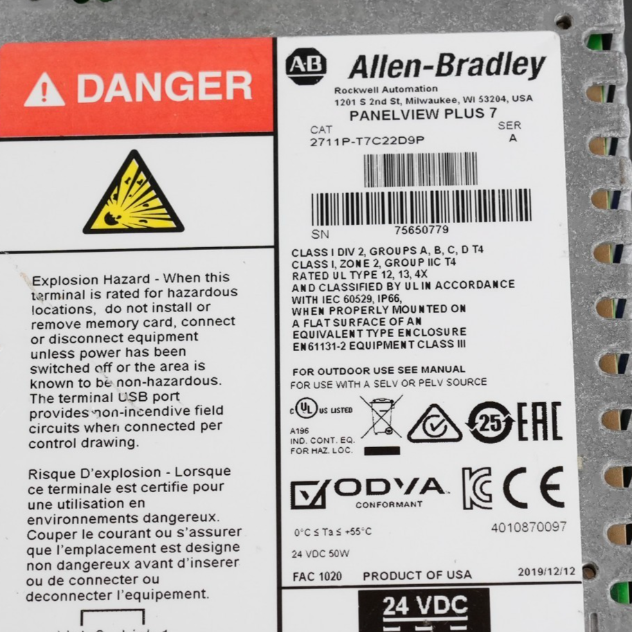 Allen Bradley 2711P-T7C22D9P /A PanelView Plus 7 Color Touchscreen HMI