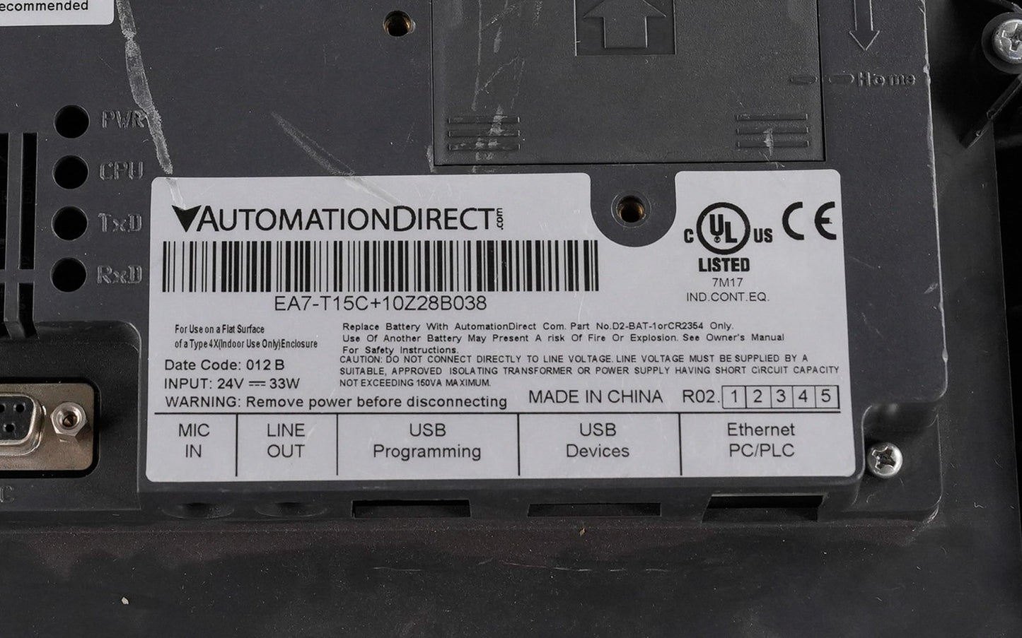Automation Direct EA7-T15C+10Z28B038 HMI Touch Panel 15" Color EA7T15C EA7-T15C