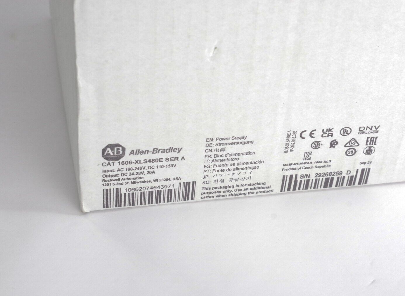 Allen Bradley 1606-XLS480E Ser A Power Supply 1-Phase 24V 20A 480W - Open Box