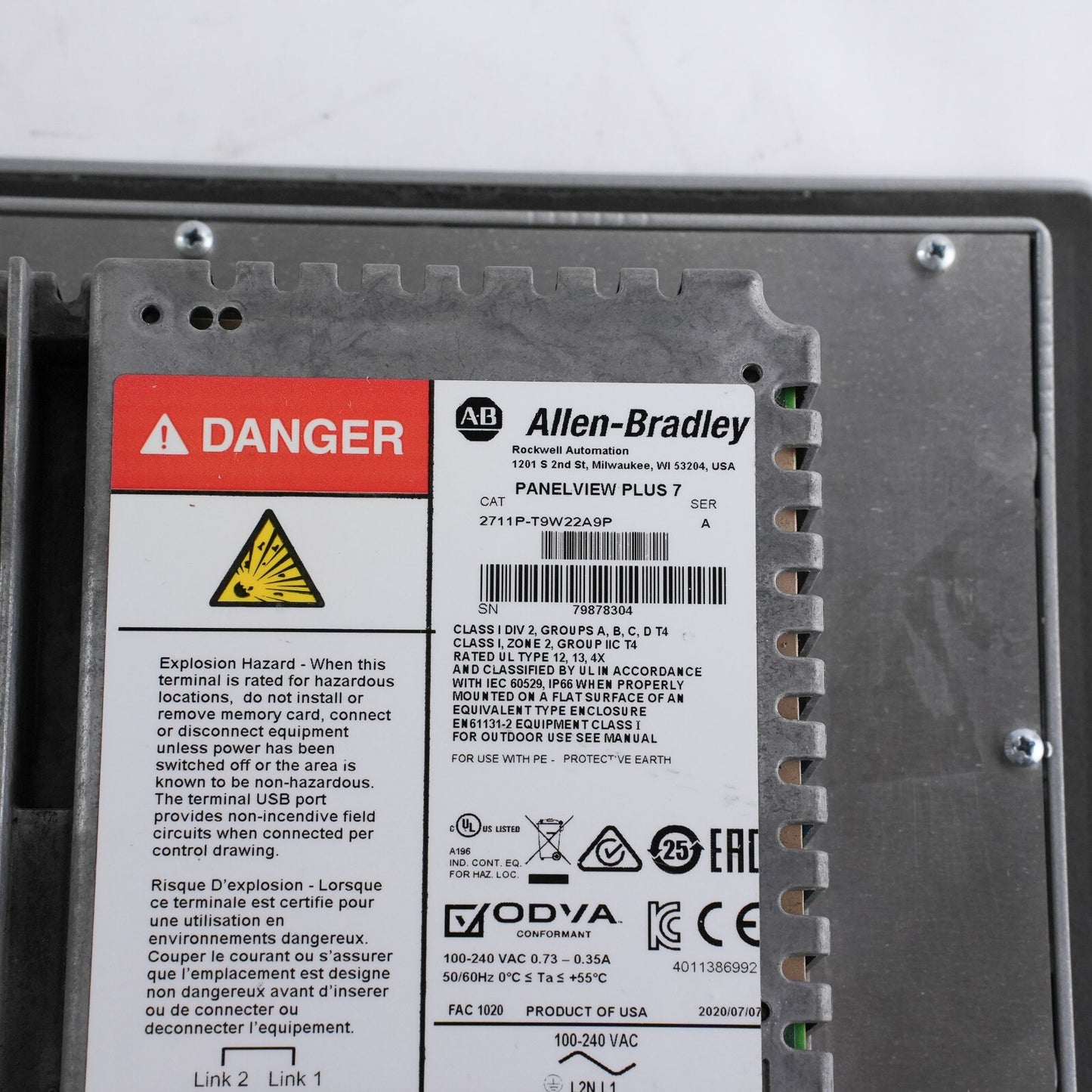 Allen Bradley 2711P-T9W22A9P /A PanelView Plus 7 Color Touch 9" 100-240V
