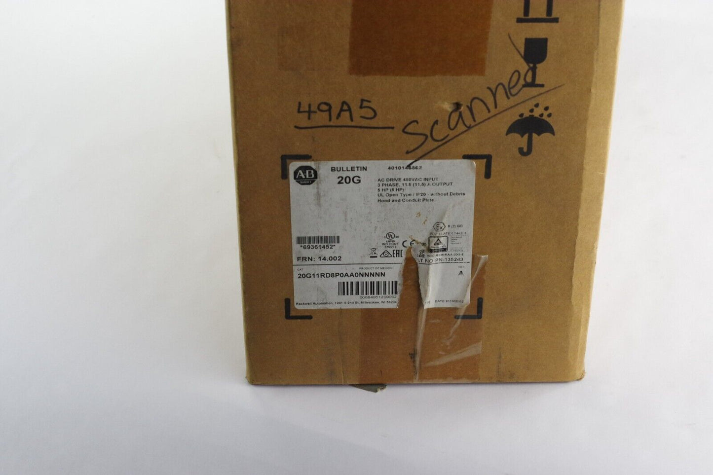 Allen Bradley 20G11RD8P0AA0NNNNN Ser A PowerFlex 755 AC Drive 5hp