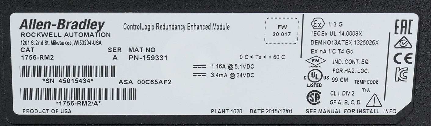 Allen Bradley 1756-RM2 /A ControlLogix Redundancy Enhanced Module 1756RM2