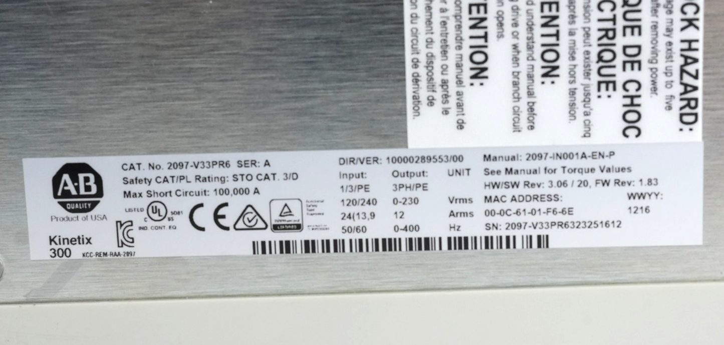 Allen Bradley 2097-V33PR6 Ser A Kinetix 300 Series Servo Drive - Refurbished