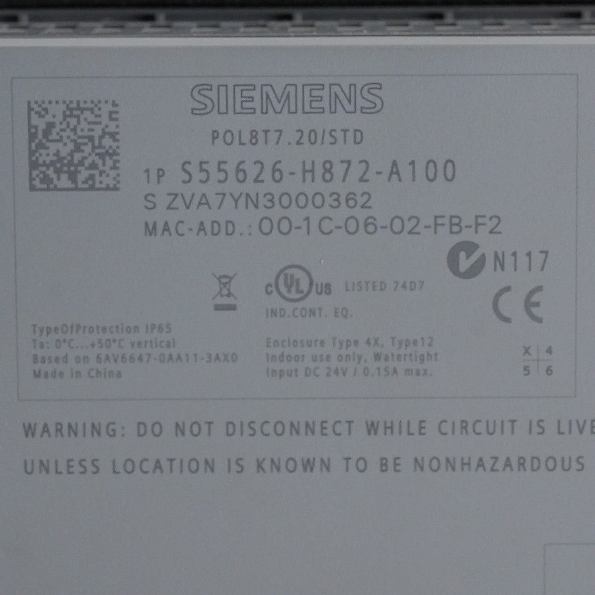 Simens POL8T7.20-STD S55626-H872-A100 Display Terminal S55626H872A100 - Open Box