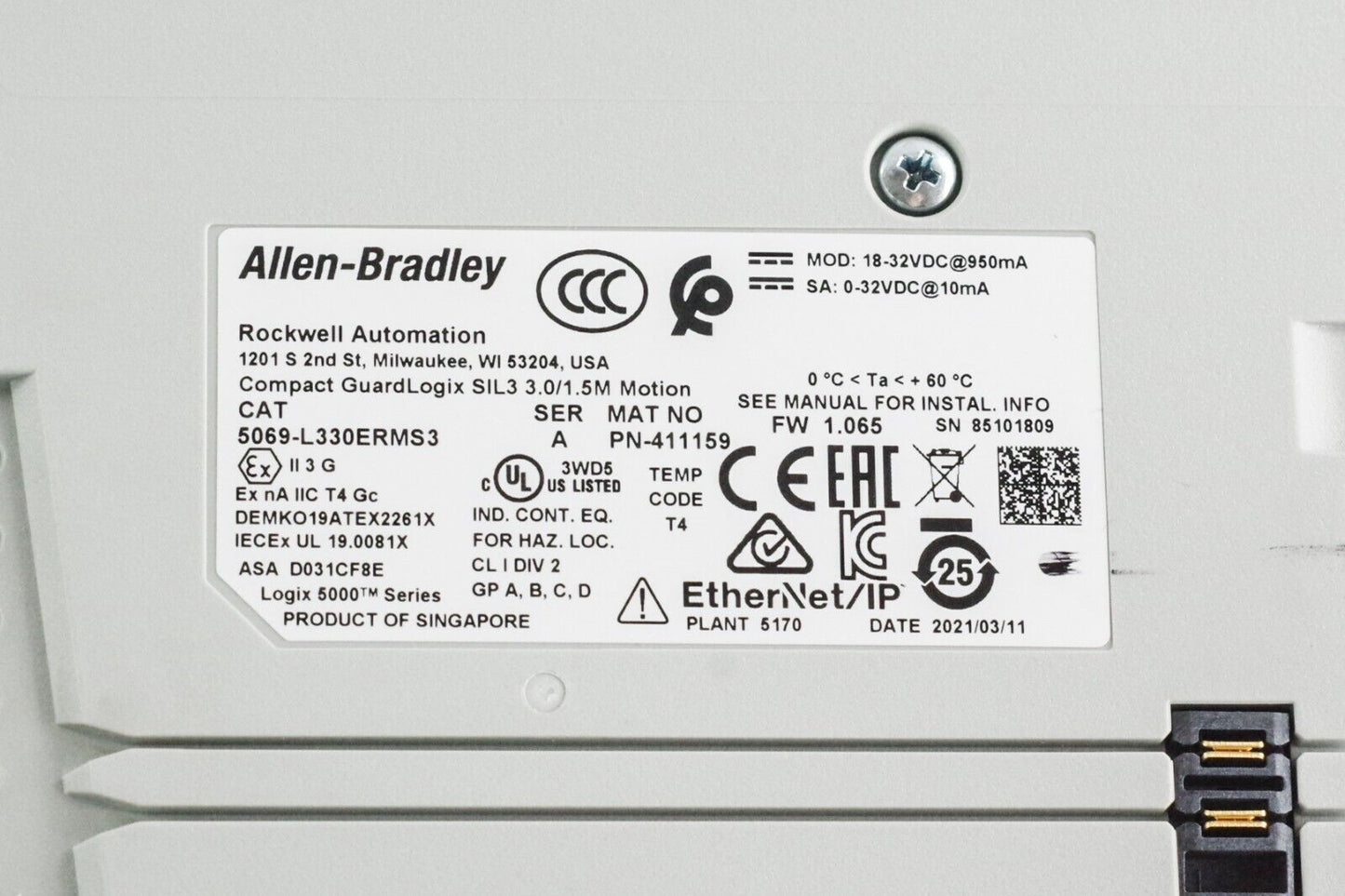 Allen Bradley 5069-L330ERMS3 /A Compact GuardLogix 5380 Motion Controller