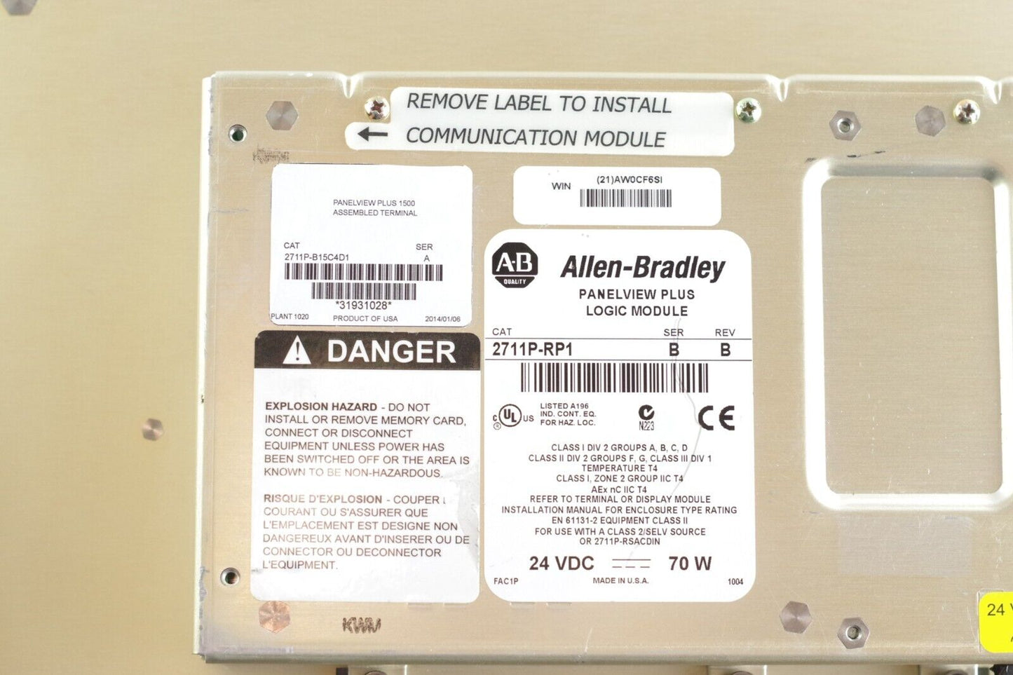 Allen Bradley 2711P-B15C4D1 /A PanelView Plus 1000 2711P-RP1 /B + RDB15C Refurb
