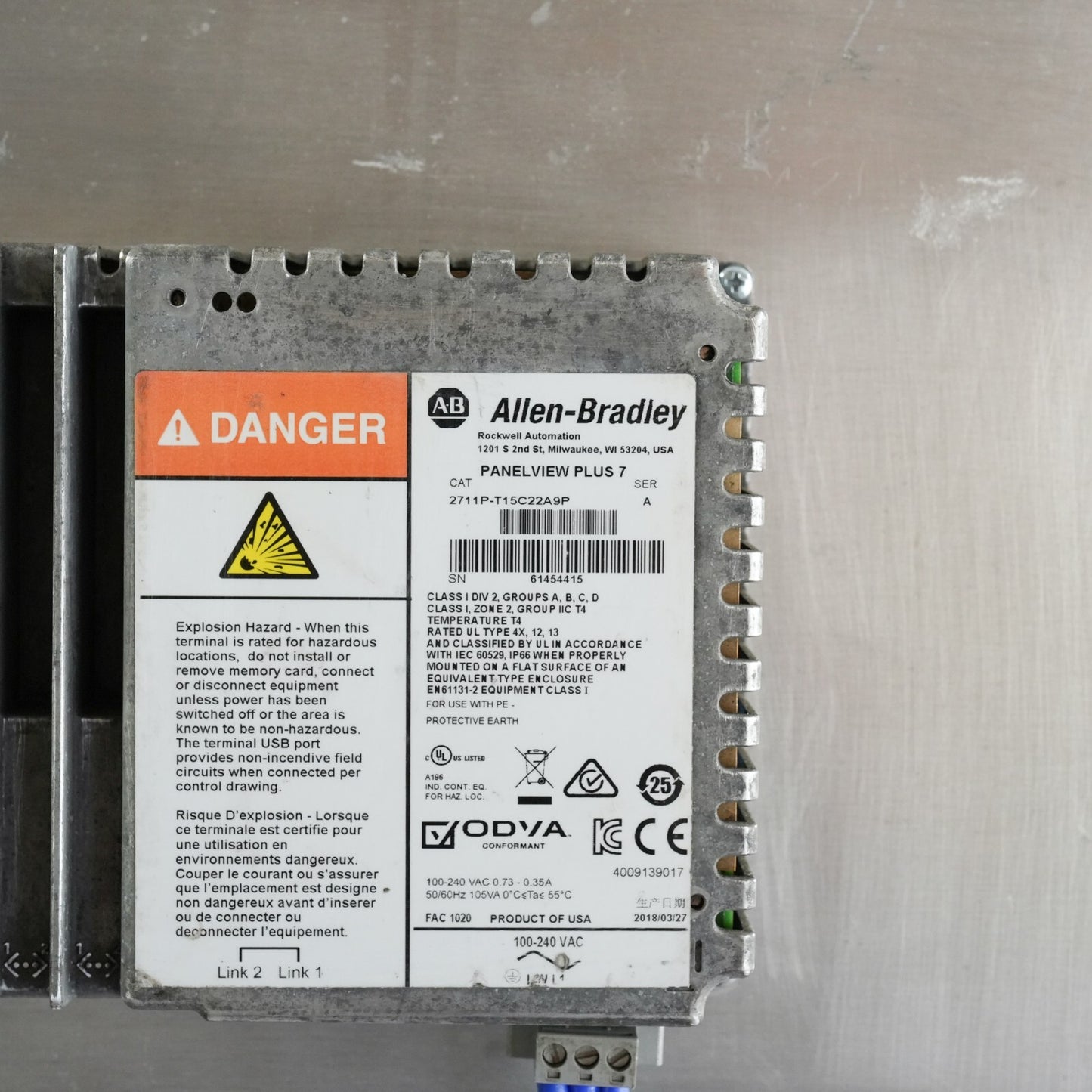 Allen Bradley 2711P-T15C22A9P /A PanelView Plus 7 Color Touch 15" 120vac