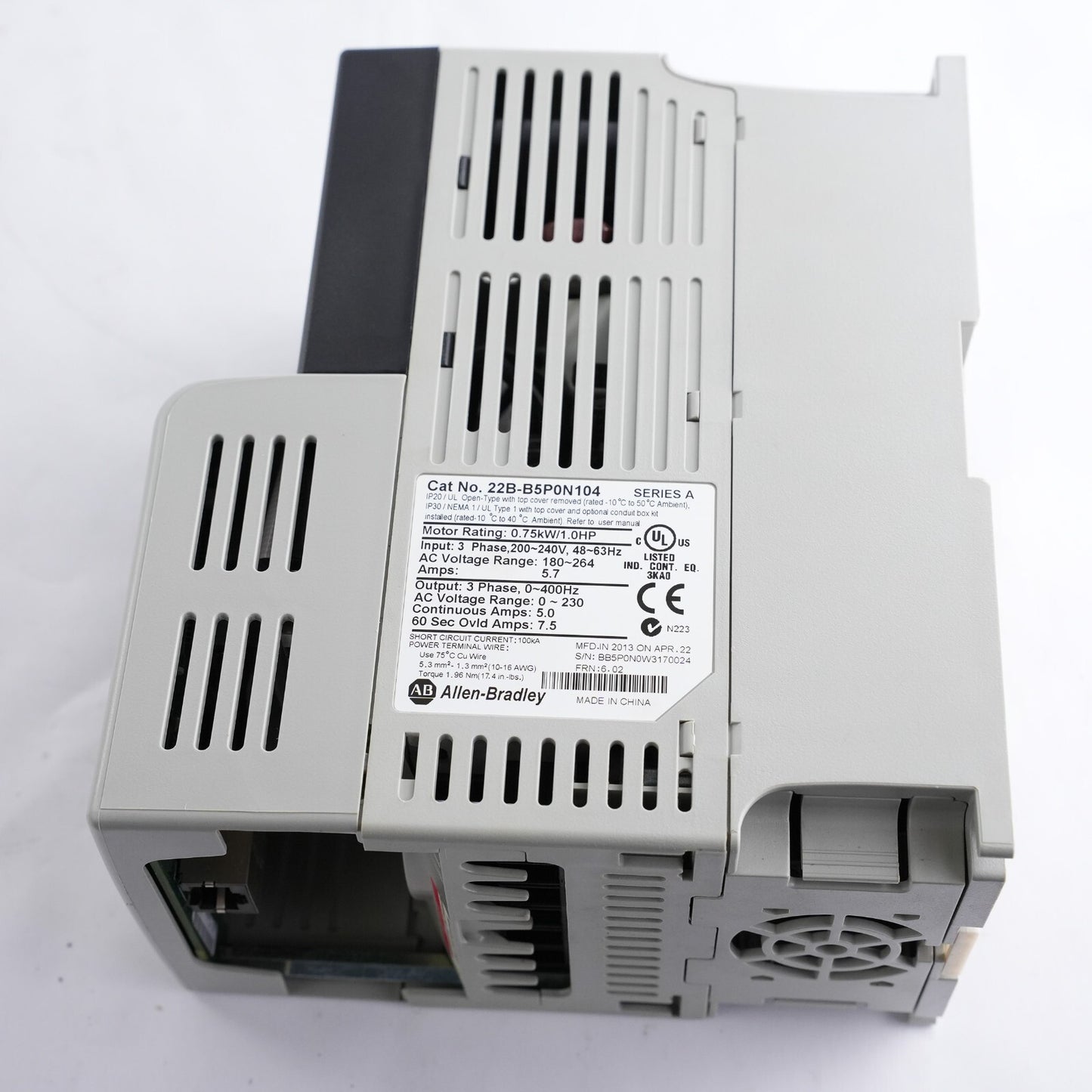 Allen Bradley 22B-B5P0N104 /A Powerflex 40 AC Drive 200-240V 48-63HZ 3PH 5.7A