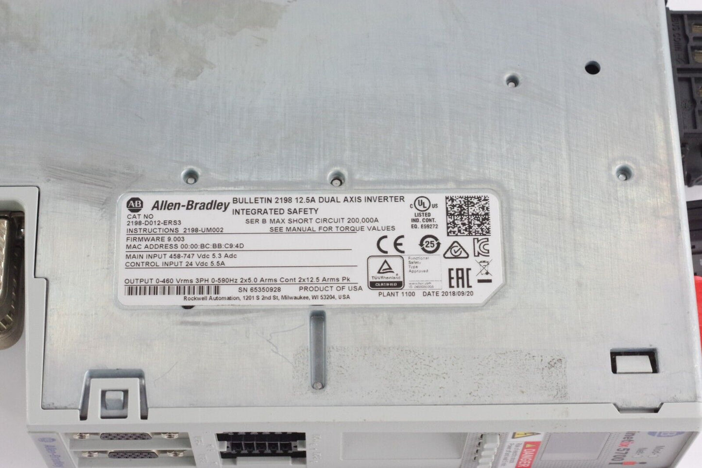 Allen Bradley 2198-D012-ERS3 Ser B Kinetix 5700 Dual Axis Inverter Module